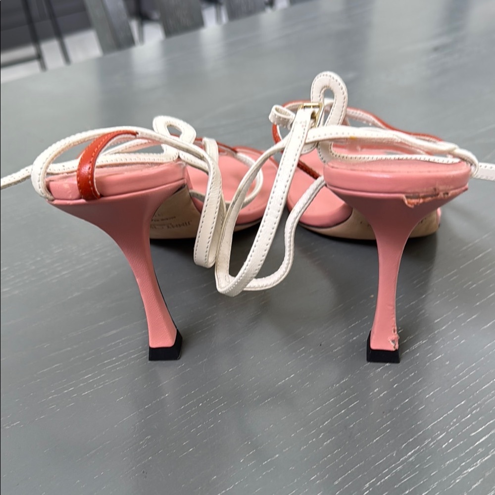 HOLIDAY SALE Jimmy Choo Pink and White Heels with Strappy Design - Picture 5 of 6